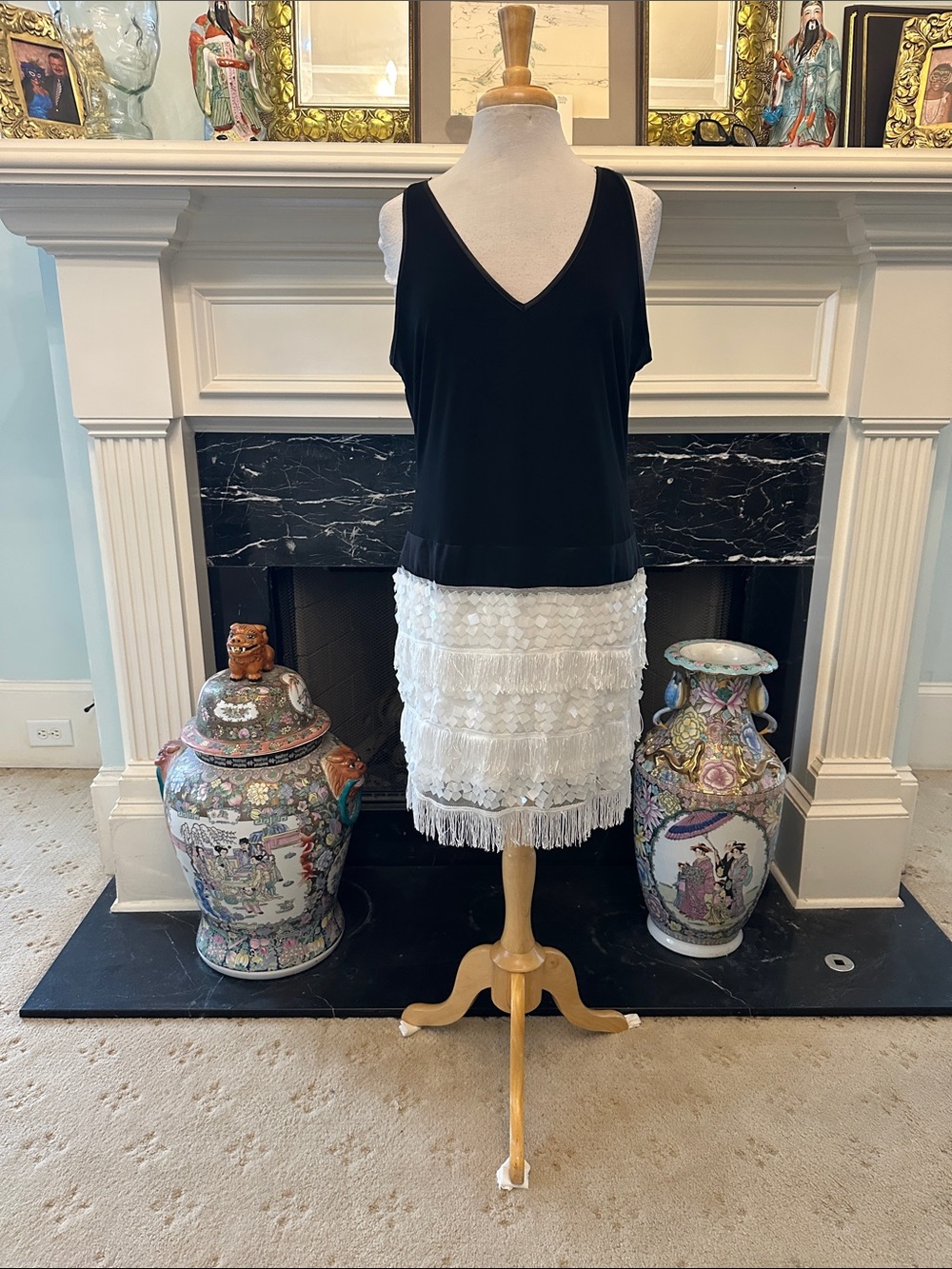 Black & White Lace Fringe Sequined Dress